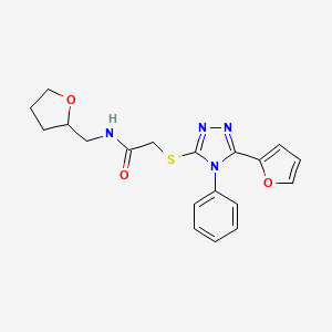 molecular formula C19H20N4O3S B4008866 2-{[5-(2-furyl)-4-phenyl-4H-1,2,4-triazol-3-yl]thio}-N-(tetrahydro-2-furanylmethyl)acetamide 