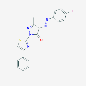molecular formula C20H16FN5OS B400891 4-[(4-fluorophenyl)diazenyl]-5-methyl-2-[4-(4-methylphenyl)-1,3-thiazol-2-yl]-2,4-dihydro-3H-pyrazol-3-one 