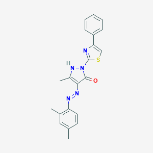 molecular formula C21H19N5OS B400895 (E)-4-(2-(2,4-Dimethylphenyl)hydrazono)-3-methyl-1-(4-phenylthiazol-2-yl)-1H-pyrazol-5(4H)-one 