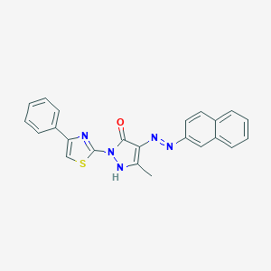 molecular formula C23H17N5OS B400896 (4E)-5-methyl-4-[2-(naphthalen-2-yl)hydrazinylidene]-2-(4-phenyl-1,3-thiazol-2-yl)-2,4-dihydro-3H-pyrazol-3-one 