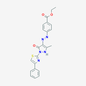 (E)-Ethyl 4-(2-(3-methyl-5-oxo-1-(4-phenylthiazol-2-yl)-1H-pyrazol-4(5H)-ylidene)hydrazinyl)benzoate