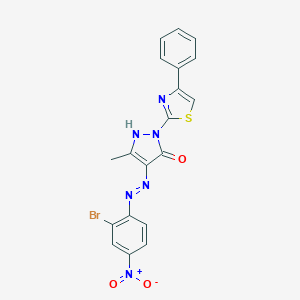 molecular formula C19H13BrN6O3S B400899 (4E)-4-[2-(2-bromo-4-nitrophenyl)hydrazinylidene]-5-methyl-2-(4-phenyl-1,3-thiazol-2-yl)-2,4-dihydro-3H-pyrazol-3-one 