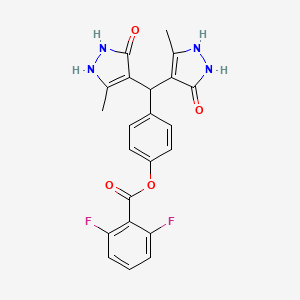 molecular formula C22H18F2N4O4 B4008996 4-[bis(5-hydroxy-3-methyl-1H-pyrazol-4-yl)methyl]phenyl 2,6-difluorobenzoate 