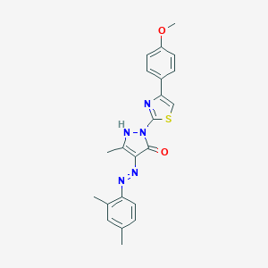 molecular formula C22H21N5O2S B400907 (4Z)-4-[2-(2,4-dimethylphenyl)hydrazinylidene]-2-[4-(4-methoxyphenyl)-1,3-thiazol-2-yl]-5-methyl-2,4-dihydro-3H-pyrazol-3-one 
