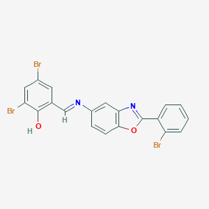 molecular formula C20H11Br3N2O2 B400911 2,4-Dibromo-6-({[2-(2-bromophenyl)-1,3-benzoxazol-5-yl]imino}methyl)phenol 