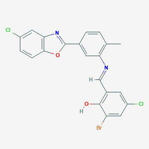 molecular formula C21H13BrCl2N2O2 B400912 2-Bromo-4-chloro-6-({[5-(5-chloro-1,3-benzoxazol-2-yl)-2-methylphenyl]imino}methyl)phenol 