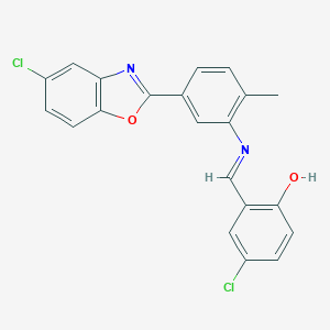 molecular formula C21H14Cl2N2O2 B400913 4-Chloro-2-({[5-(5-chloro-1,3-benzoxazol-2-yl)-2-methylphenyl]imino}methyl)phenol 