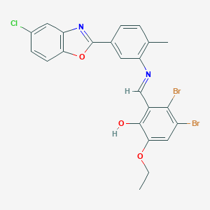 molecular formula C23H17Br2ClN2O3 B400920 3,4-Dibromo-2-({[5-(5-chloro-1,3-benzoxazol-2-yl)-2-methylphenyl]imino}methyl)-6-ethoxyphenol 
