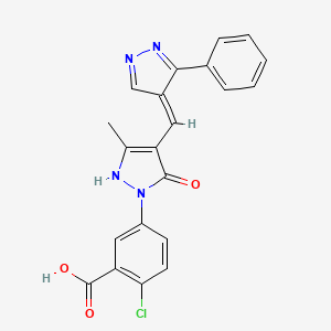 molecular formula C21H15ClN4O3 B4009289 2-chloro-5-{3-methyl-5-oxo-4-[(3-phenyl-1H-pyrazol-4-yl)methylene]-4,5-dihydro-1H-pyrazol-1-yl}benzoic acid 