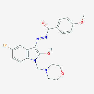 molecular formula C21H21BrN4O4 B400938 N'-[5-bromo-1-(4-morpholinylmethyl)-2-oxo-1,2-dihydro-3H-indol-3-ylidene]-4-methoxybenzohydrazide 