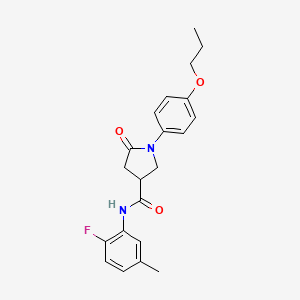 molecular formula C21H23FN2O3 B4009401 N-(2-fluoro-5-methylphenyl)-5-oxo-1-(4-propoxyphenyl)-3-pyrrolidinecarboxamide 