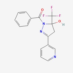 molecular formula C16H12F3N3O2 B4009402 1-benzoyl-3-(3-pyridinyl)-5-(trifluoromethyl)-4,5-dihydro-1H-pyrazol-5-ol 