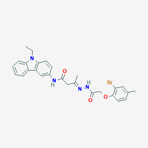 molecular formula C27H27BrN4O3 B400949 (3E)-3-{2-[(2-bromo-4-methylphenoxy)acetyl]hydrazinylidene}-N-(9-ethyl-9H-carbazol-3-yl)butanamide 