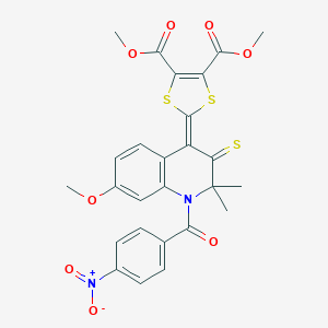 dimethyl 2-(1-{4-nitrobenzoyl}-7-methoxy-2,2-dimethyl-3-thioxo-2,3-dihydroquinolin-4(1H)-ylidene)-1,3-dithiole-4,5-dicarboxylate