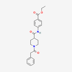 molecular formula C23H26N2O4 B4009525 ethyl 4-({[1-(phenylacetyl)-4-piperidinyl]carbonyl}amino)benzoate 