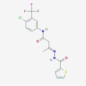 molecular formula C16H13ClF3N3O2S B400953 N-[(E)-[4-[4-chloro-3-(trifluoromethyl)anilino]-4-oxobutan-2-ylidene]amino]thiophene-2-carboxamide 