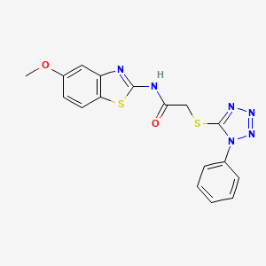 molecular formula C17H14N6O2S2 B4009538 N-(5-methoxy-1,3-benzothiazol-2-yl)-2-[(1-phenyl-1H-tetrazol-5-yl)thio]acetamide 
