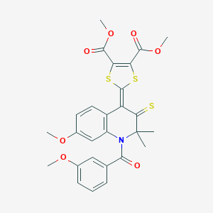 molecular formula C27H25NO7S3 B400954 dimethyl 2-(2,2-dimethyl-7-(methyloxy)-1-{[3-(methyloxy)phenyl]carbonyl}-3-thioxo-2,3-dihydroquinolin-4(1H)-ylidene)-1,3-dithiole-4,5-dicarboxylate 