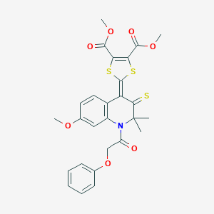 molecular formula C27H25NO7S3 B400955 dimethyl 2-(2,2-dimethyl-7-(methyloxy)-1-[(phenyloxy)acetyl]-3-thioxo-2,3-dihydroquinolin-4(1H)-ylidene)-1,3-dithiole-4,5-dicarboxylate 