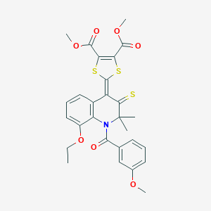 molecular formula C28H27NO7S3 B400968 dimethyl 2-(8-(ethyloxy)-2,2-dimethyl-1-{[3-(methyloxy)phenyl]carbonyl}-3-thioxo-2,3-dihydroquinolin-4(1H)-ylidene)-1,3-dithiole-4,5-dicarboxylate 