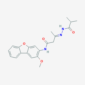 molecular formula C21H23N3O4 B400982 3-(isobutyrylhydrazono)-N-(2-methoxydibenzo[b,d]furan-3-yl)butanamide 