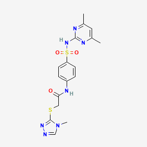 molecular formula C17H19N7O3S2 B4009923 N-(4-{[(4,6-dimethyl-2-pyrimidinyl)amino]sulfonyl}phenyl)-2-[(4-methyl-4H-1,2,4-triazol-3-yl)thio]acetamide 