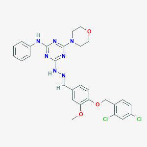 molecular formula C28H27Cl2N7O3 B400993 4-[(2,4-Dichlorobenzyl)oxy]-3-methoxybenzaldehyde (4-anilino-6-morpholin-4-yl-1,3,5-triazin-2-yl)hydrazone 