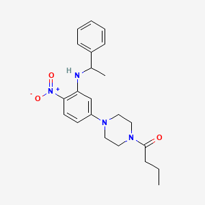 molecular formula C22H28N4O3 B4010063 5-(4-butyryl-1-piperazinyl)-2-nitro-N-(1-phenylethyl)aniline 