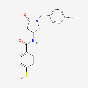 molecular formula C19H19FN2O2S B4010079 N-[1-(4-fluorobenzyl)-5-oxo-3-pyrrolidinyl]-4-(methylthio)benzamide 