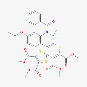 molecular formula C33H31NO10S3 B401011 tetramethyl 7-ethoxy-5,5-dimethyl-6-benzoyl-5,6-dihydrospiro(1H-thiopyrano[2,3-c]quinoline-1,2'-[1,3]-dithiole)-2,3,4',5'-tetracarboxylate 
