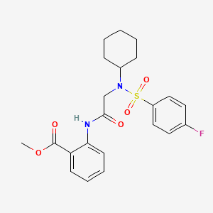 molecular formula C22H25FN2O5S B4010127 methyl 2-({N-cyclohexyl-N-[(4-fluorophenyl)sulfonyl]glycyl}amino)benzoate 