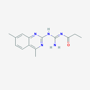 molecular formula C14H17N5O B401016 N-[amino-[(4,7-dimethylquinazolin-2-yl)amino]methylidene]propanamide 