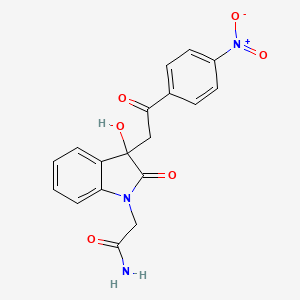 molecular formula C18H15N3O6 B4010200 2-{3-hydroxy-3-[2-(4-nitrophenyl)-2-oxoethyl]-2-oxo-2,3-dihydro-1H-indol-1-yl}acetamide 