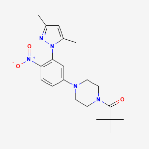 molecular formula C20H27N5O3 B4010229 1-(2,2-dimethylpropanoyl)-4-[3-(3,5-dimethyl-1H-pyrazol-1-yl)-4-nitrophenyl]piperazine 