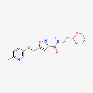 molecular formula C18H23N3O4 B4010247 5-{[(6-methyl-3-pyridinyl)oxy]methyl}-N-[2-(tetrahydro-2H-pyran-2-yl)ethyl]-3-isoxazolecarboxamide 