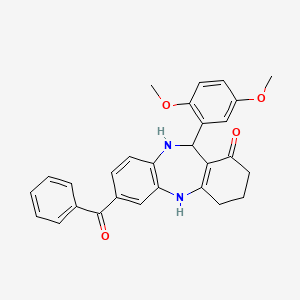 molecular formula C28H26N2O4 B4010253 7-benzoyl-11-(2,5-dimethoxyphenyl)-2,3,4,5,10,11-hexahydro-1H-dibenzo[b,e][1,4]diazepin-1-one 