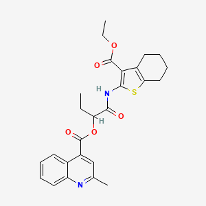 molecular formula C26H28N2O5S B4010304 1-({[3-(ethoxycarbonyl)-4,5,6,7-tetrahydro-1-benzothien-2-yl]amino}carbonyl)propyl 2-methyl-4-quinolinecarboxylate 