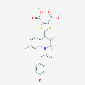 molecular formula C27H24FNO5S3 B401059 dimethyl 2-(1-[(4-fluorophenyl)acetyl]-2,2,7-trimethyl-3-thioxo-2,3-dihydro-4(1H)-quinolinylidene)-1,3-dithiole-4,5-dicarboxylate 