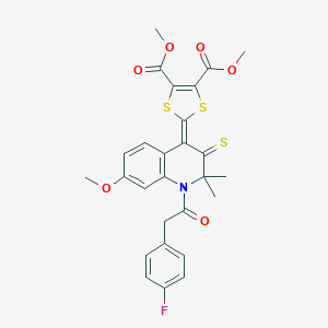 molecular formula C27H24FNO6S3 B401060 dimethyl 2-(1-[(4-fluorophenyl)acetyl]-7-methoxy-2,2-dimethyl-3-thioxo-2,3-dihydroquinolin-4(1H)-ylidene)-1,3-dithiole-4,5-dicarboxylate 
