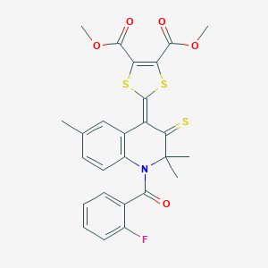 molecular formula C26H22FNO5S3 B401061 Dimethyl 2-[1-(2-fluorobenzoyl)-2,2,6-trimethyl-3-sulfanylidenequinolin-4-ylidene]-1,3-dithiole-4,5-dicarboxylate CAS No. 331260-54-9