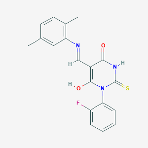 molecular formula C19H16FN3O2S B4010618 5-{[(2,5-dimethylphenyl)amino]methylene}-1-(2-fluorophenyl)-2-thioxodihydro-4,6(1H,5H)-pyrimidinedione 