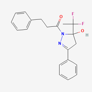molecular formula C20H20F2N2O2 B4010633 5-(1,1-difluoroethyl)-3-phenyl-1-(3-phenylpropanoyl)-4,5-dihydro-1H-pyrazol-5-ol 