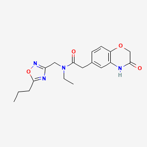 molecular formula C18H22N4O4 B4010665 N-ethyl-2-(3-oxo-3,4-dihydro-2H-1,4-benzoxazin-6-yl)-N-[(5-propyl-1,2,4-oxadiazol-3-yl)methyl]acetamide 