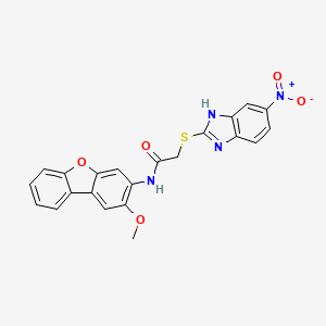 molecular formula C22H16N4O5S B4010698 N-(2-methoxydibenzo[b,d]furan-3-yl)-2-[(5-nitro-1H-benzimidazol-2-yl)thio]acetamide 