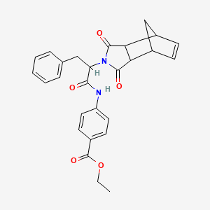 molecular formula C27H26N2O5 B4010806 ethyl 4-{[2-(3,5-dioxo-4-azatricyclo[5.2.1.0~2,6~]dec-8-en-4-yl)-3-phenylpropanoyl]amino}benzoate 