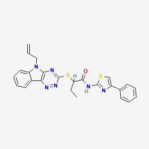 molecular formula C25H22N6OS2 B4010904 2-[(5-allyl-5H-[1,2,4]triazino[5,6-b]indol-3-yl)thio]-N-(4-phenyl-1,3-thiazol-2-yl)butanamide 
