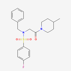 molecular formula C21H25FN2O3S B4010931 N-benzyl-4-fluoro-N-[2-(4-methyl-1-piperidinyl)-2-oxoethyl]benzenesulfonamide 