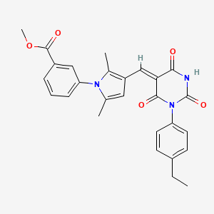 molecular formula C27H25N3O5 B4011216 methyl 3-(3-{[1-(4-ethylphenyl)-2,4,6-trioxotetrahydro-5(2H)-pyrimidinylidene]methyl}-2,5-dimethyl-1H-pyrrol-1-yl)benzoate 