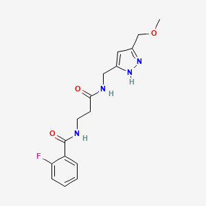 molecular formula C16H19FN4O3 B4011226 2-fluoro-N-[3-({[5-(methoxymethyl)-1H-pyrazol-3-yl]methyl}amino)-3-oxopropyl]benzamide 