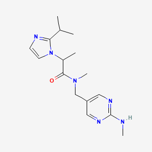 molecular formula C16H24N6O B4011236 2-(2-isopropyl-1H-imidazol-1-yl)-N-methyl-N-{[2-(methylamino)pyrimidin-5-yl]methyl}propanamide 